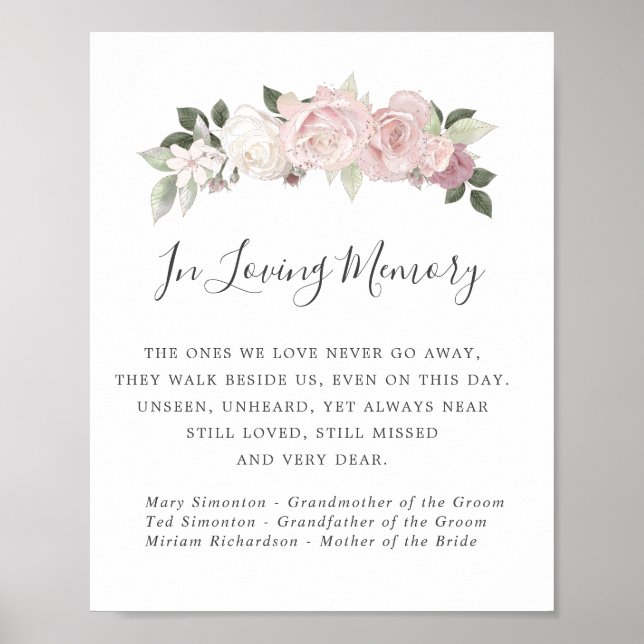 Affiche Panneau de mariage commémoratif floral blanc rose (Devant)