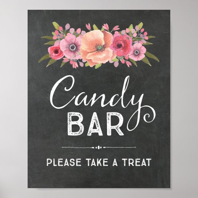 Affiche Panneau de Mariage de Bar à Bonbons à l'Aquarelle  (Devant)
