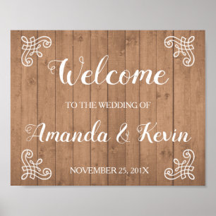 Affiche Panneau de mariage de bienvenue en bois rustique