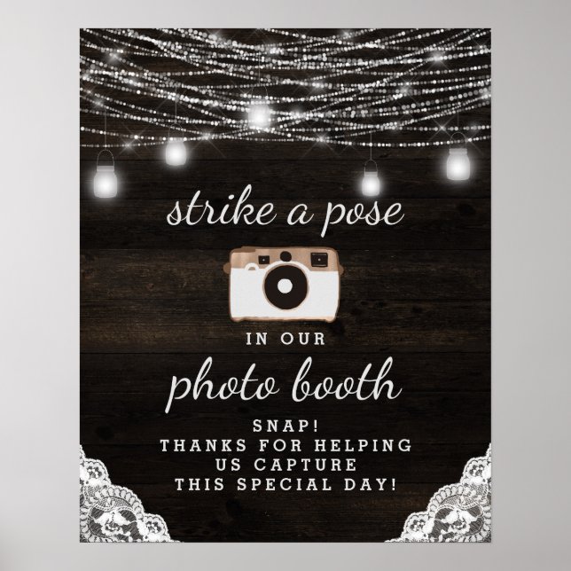 Affiche Panneau de mariage de Booth Photo en bois rustique (Devant)