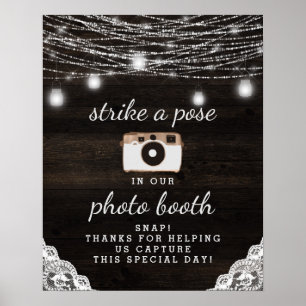 Affiche Panneau de mariage de cabine photo en bois rustiqu