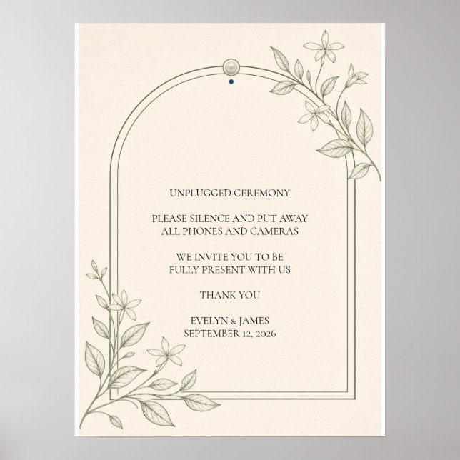 Affiche Panneau de mariage de cérémonie débranchée botaniq (Devant)