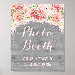 Affiche Panneau de mariage de Photomaton en aquarelle rose
