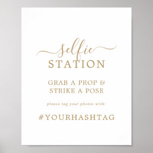 Affiche Panneau de mariage de station de selfie doré minim
