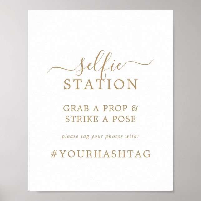 Affiche Panneau de mariage de station de selfie doré minim (Devant)