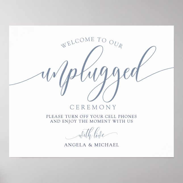 Affiche Panneau de mariage débranché - Typographie (Bleu P (Devant)
