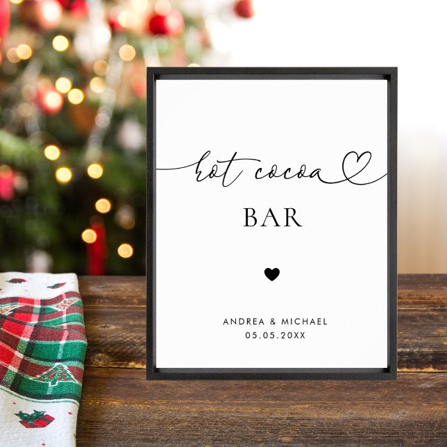 Affiche Panneau de mariage d'hiver Heart Script Hot Cocoa  (Créateur téléchargé)