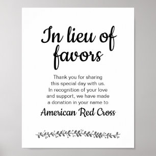 Affiche Panneau de mariage Don de charité au lieu des fave