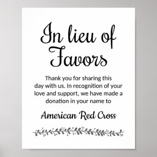 Affiche Panneau de mariage Donation de charité au lieu de 
