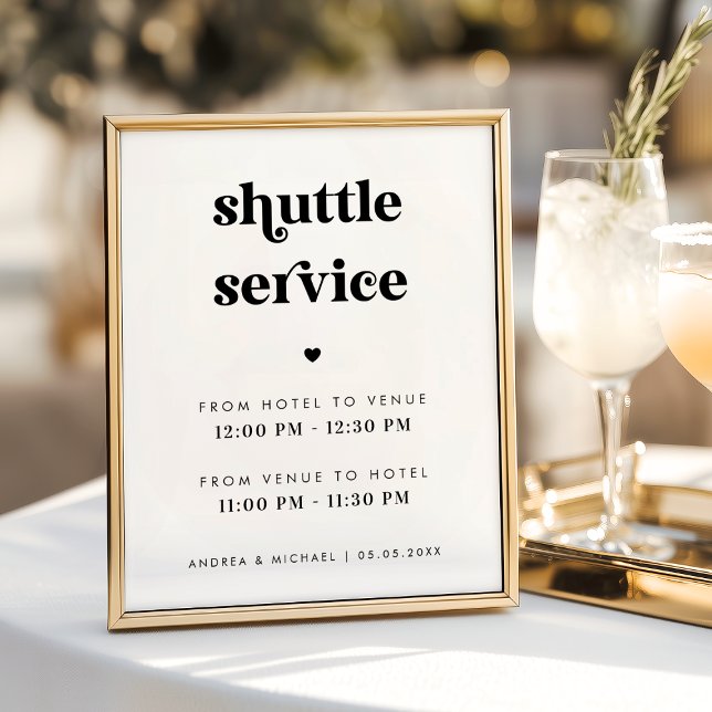 Affiche Panneau de mariage du service de navette à script  (Créateur téléchargé)