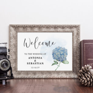 Affiche Panneau de mariage élégant à fleurs bleues d'horte