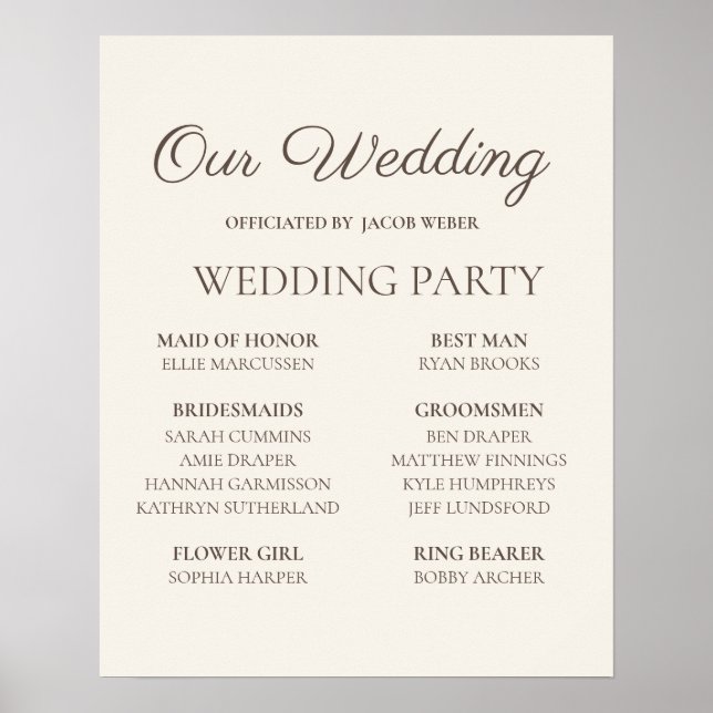 Affiche Panneau de mariage élégant couleur marron (Devant)