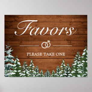 Affiche Panneau de mariage en bois enneigé et forêt enneig
