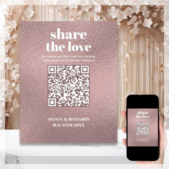 Affiche Panneau de mariage en rose gold avec QR Code Share (Créateur téléchargé)