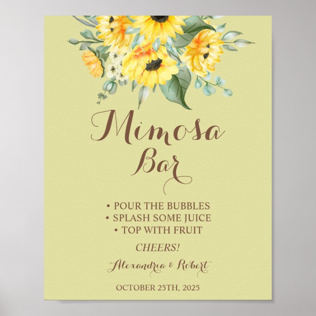 Affiche Panneau de mariage Fleurs de tournesol Verdure Bar (Devant)