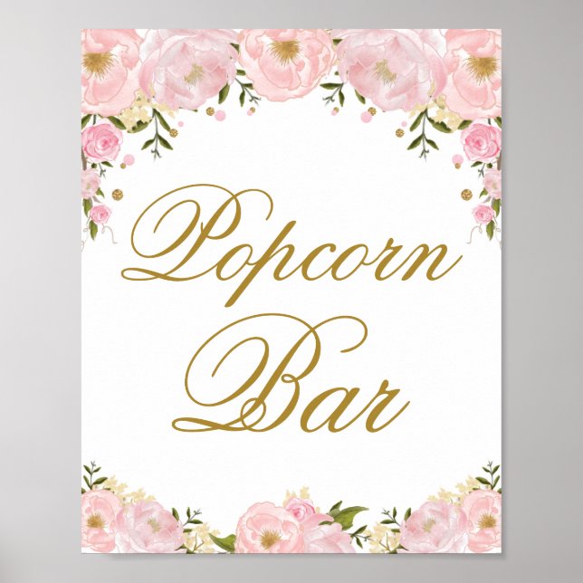 Affiche Panneau de mariage Fleurs Florales Rose pour bar d (Devant)