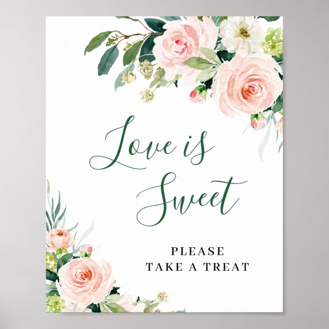 Affiche Panneau de mariage Fleurs roses pâles L'amour est  (Devant)