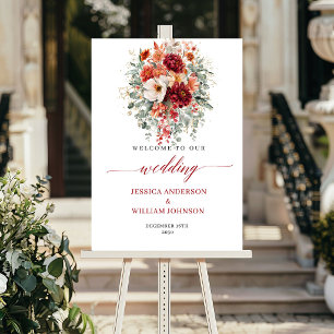 Affiche Panneau de mariage floral automnal boho eucalyptus
