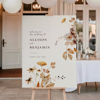 Affiche Panneau de mariage floral automnal élégant moderne