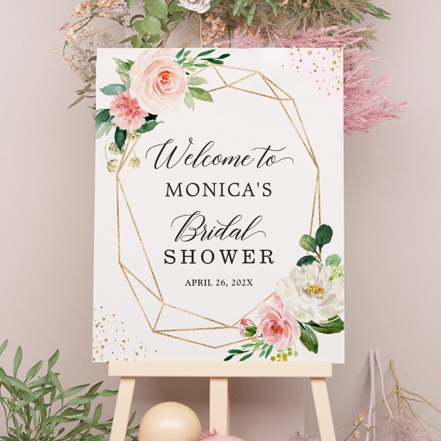 Affiche Panneau de mariage floral avec blush géométrique d (Créateur téléchargé)