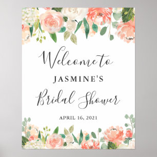 Affiche Panneau de mariage floral Corail pêche pour la dou