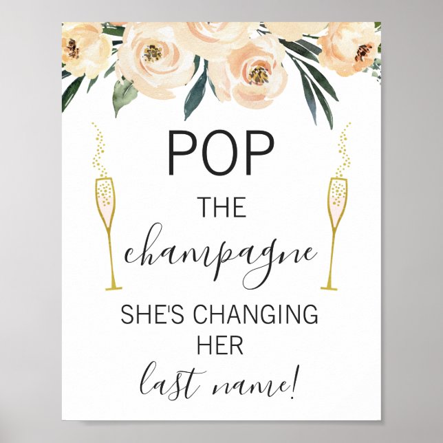 Affiche Panneau de mariage floral crème en verre (Devant)