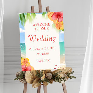 Affiche Panneau de mariage floral de plage d'île tropicale