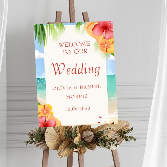 Affiche Panneau de mariage floral de plage d'île tropicale (Créateur téléchargé)