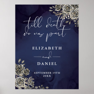 Affiche Panneau de mariage floral de roses gothiques bleu