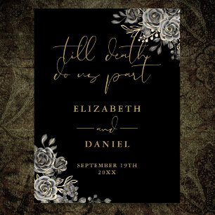 Affiche Panneau de mariage floral de roses gothiques noir 