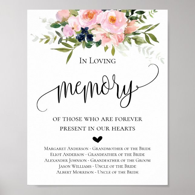Affiche Panneau de mariage floral En Souvenir Affectueux (Devant)