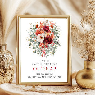 Affiche Panneau de mariage Floral Marsala Rouge Profond Oh