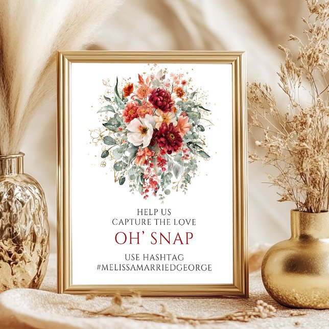 Affiche Panneau de mariage Floral Marsala Rouge Profond Oh (Deep Red Marsala Floral Oh Snap Wedding Sign

)