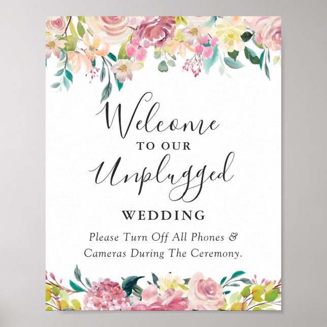 Affiche Panneau de mariage floral pastel débranché (Devant)