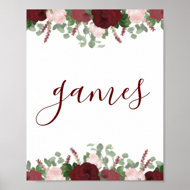 Affiche Panneau de Mariage Floral Rose Pâle Bourgogne (Devant)