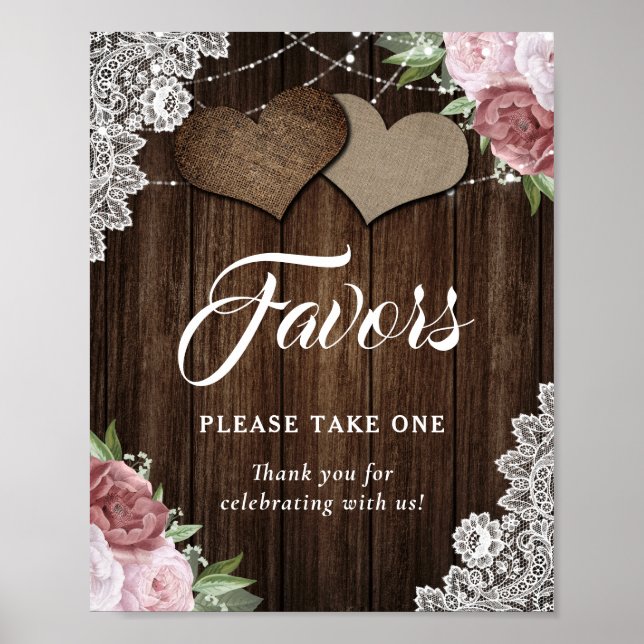Affiche Panneau de mariage floral rose pâle rustique comme (Devant)