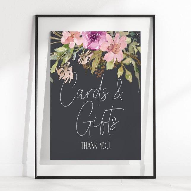 Affiche Panneau de mariage floral rose poussiéreux violet  (Créateur téléchargé)