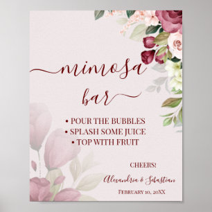 Affiche Panneau de Mariage Floral Roses Mimosa Bar