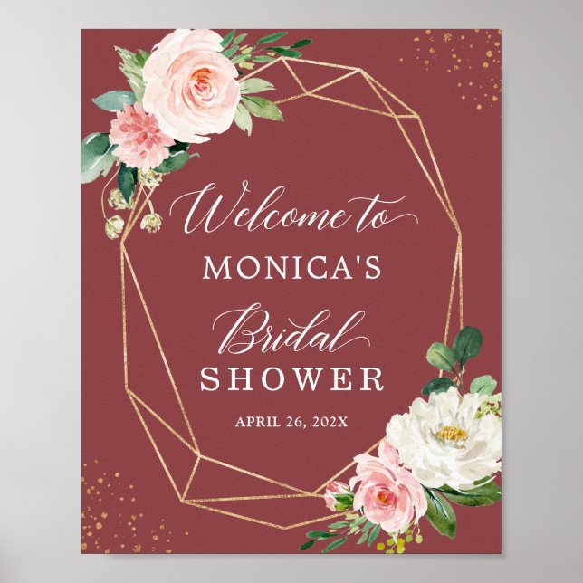 Affiche Panneau de Mariage Floral Rouge Cannelle Rose (Devant)