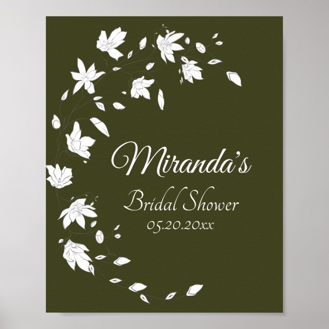 Affiche Panneau de mariage floral vert et blanc d'automne (Devant)