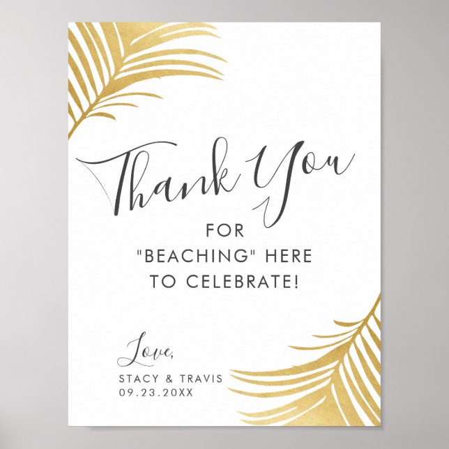Affiche Panneau de mariage Golden Palms Merci Beach (Devant)
