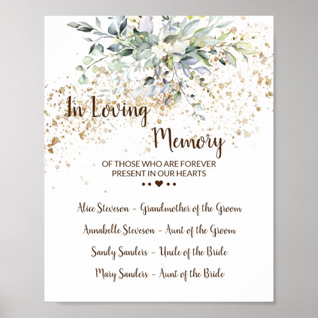 Affiche Panneau de mariage Herbes et Verdure En souvenir a (Devant)