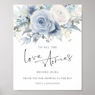 Affiche Panneau de mariage Histoires d'amour bleues floral
