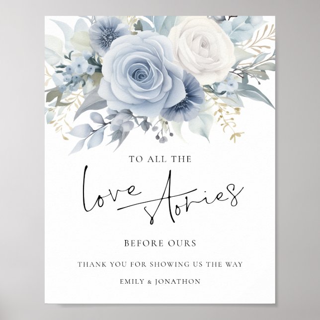 Affiche Panneau de mariage Histoires d'amour bleues floral (Devant)