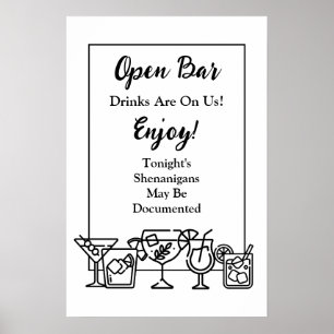 Affiche Panneau de mariage humoristique avec bar ouvert