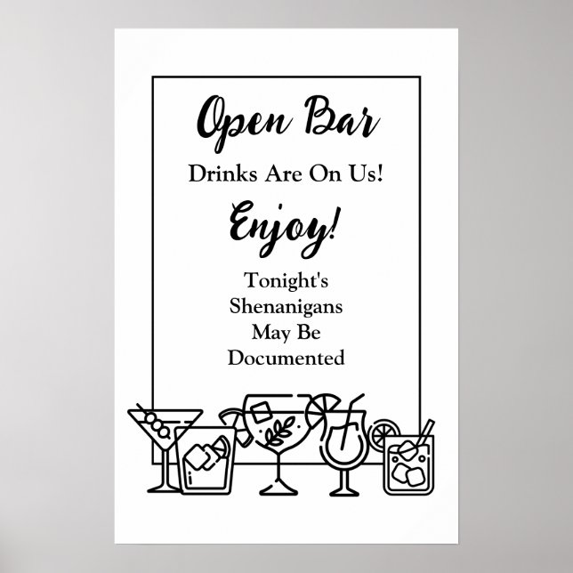 Affiche Panneau de mariage humoristique avec bar ouvert (Devant)