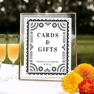 Affiche Panneau de mariage inspiré du Papel Picado noir et
