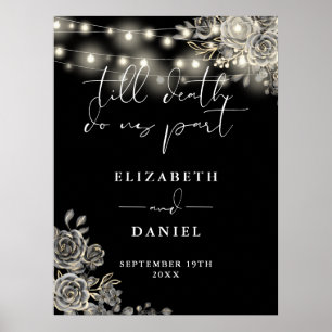 Affiche Panneau de mariage lumières roses gothiques noir e