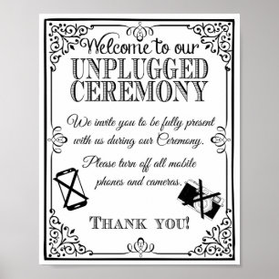 Affiche Panneau de mariage mariage débranché vintage noir 