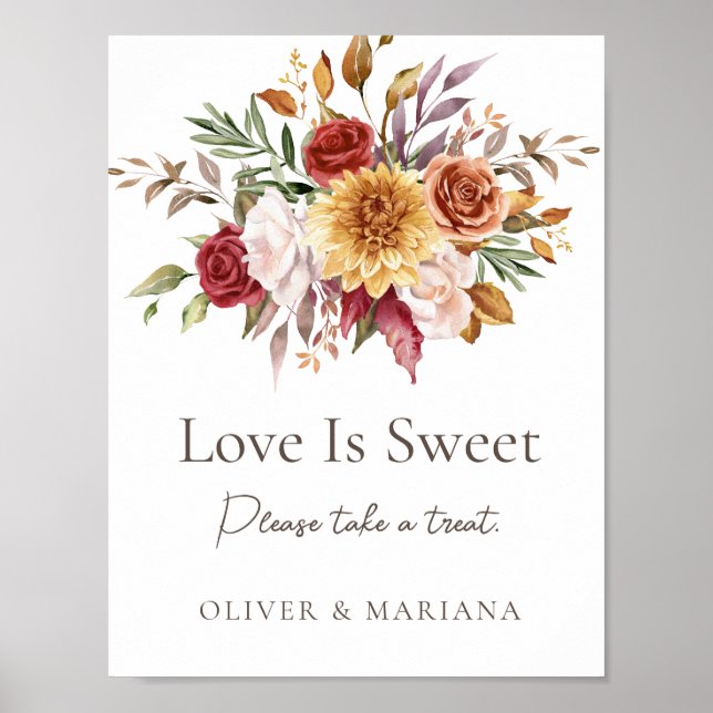 Affiche Panneau de mariage marron blanc floral d'automne L (Devant)